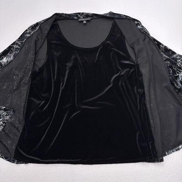 Elementz Top Womens Size XL Black Gray Burnout Velvet Built In Shirt Open Front - Picture 3 of 10